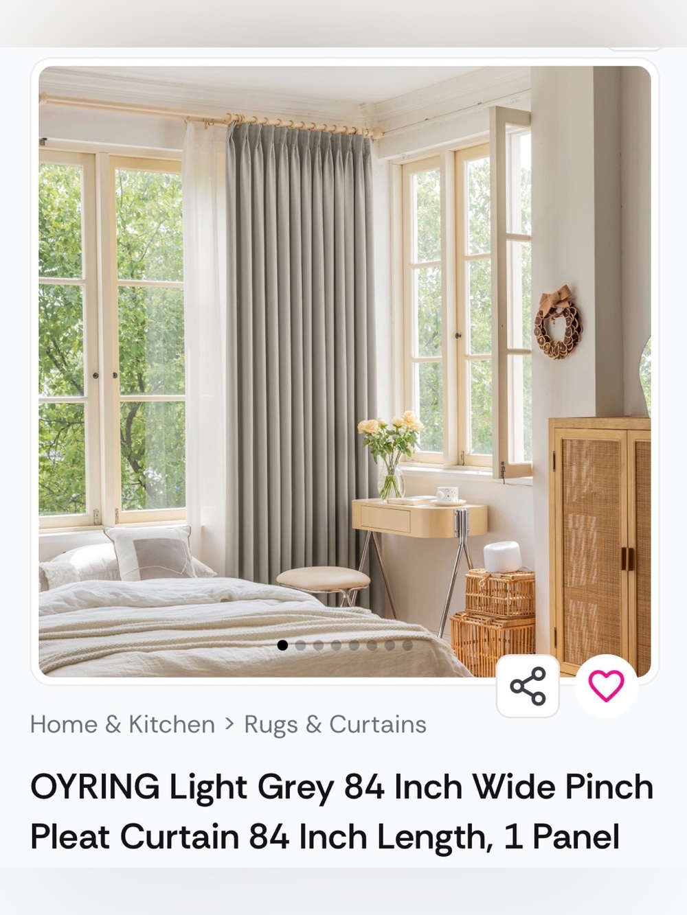 OYRING Grey Pinch Pleat Curtain Panel